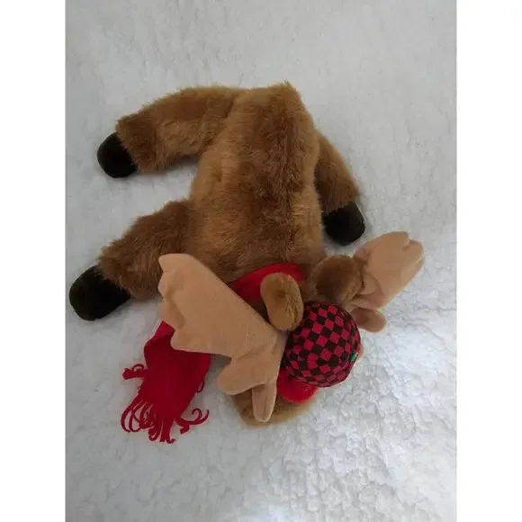 1992 Vintage Dakin Winter Holiday Moose Plush Brown Hat & Scarf 10" Toy Antlers - Picture 5 of 8